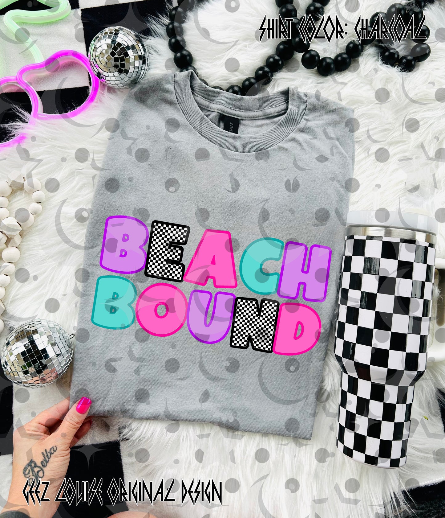 Beach Bound PNG | Retro Neon Summer Design | Bright Bubble Letter Shirt Graphic | Vacation Vibes Sublimation PNG