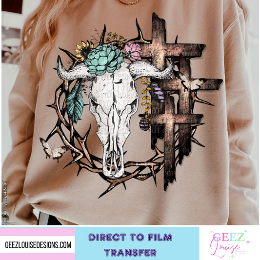 Western skull and crosses - Direct to Film Transfer - made to order