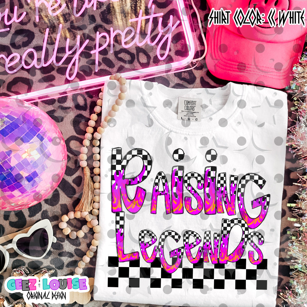 Raising Legends Pink Flame Digital Design | Checkered Neon PNG | Retro Parent Shirt Design