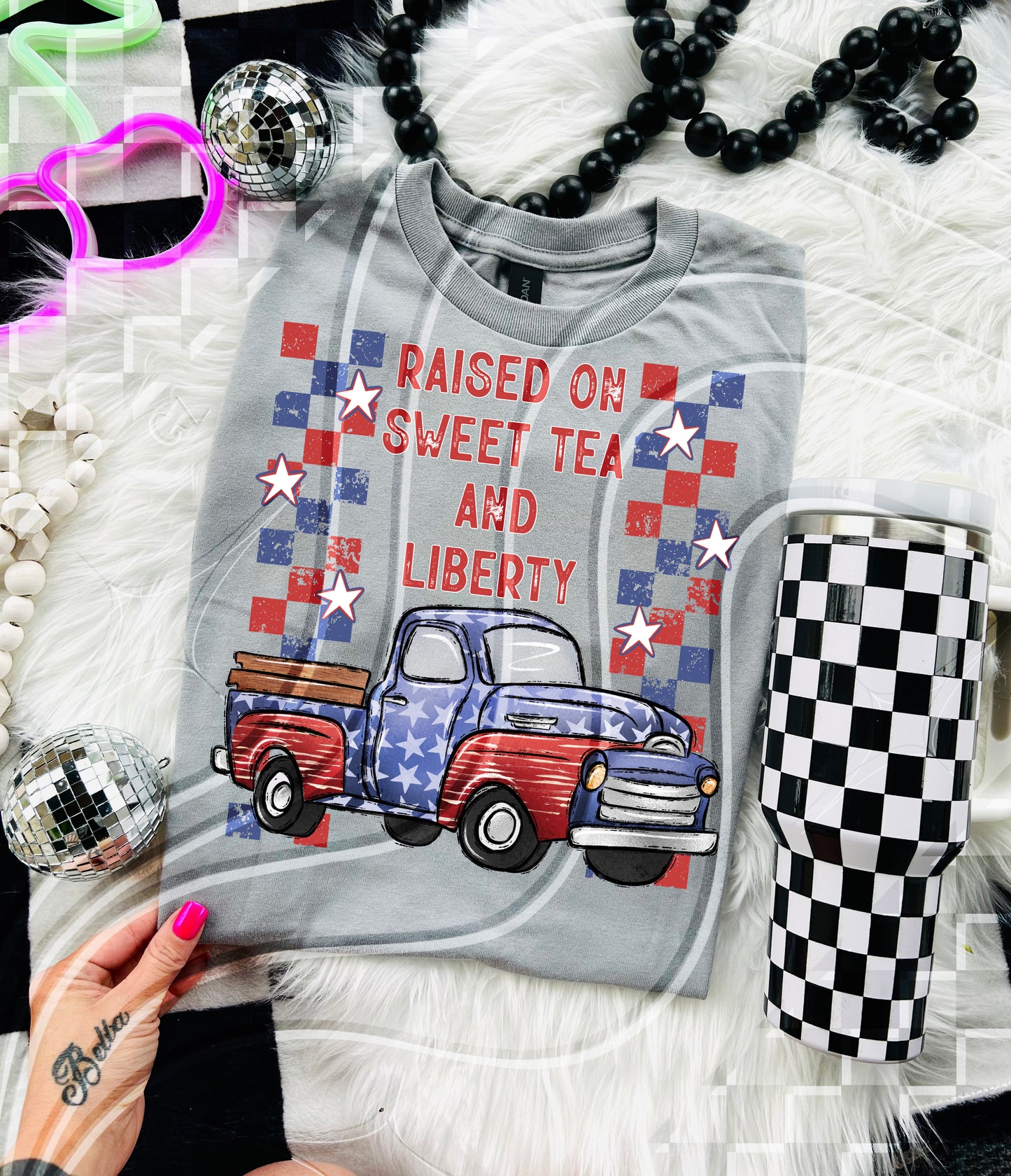 Raised on Sweet Tea and Liberty – Patriotic Truck PNG