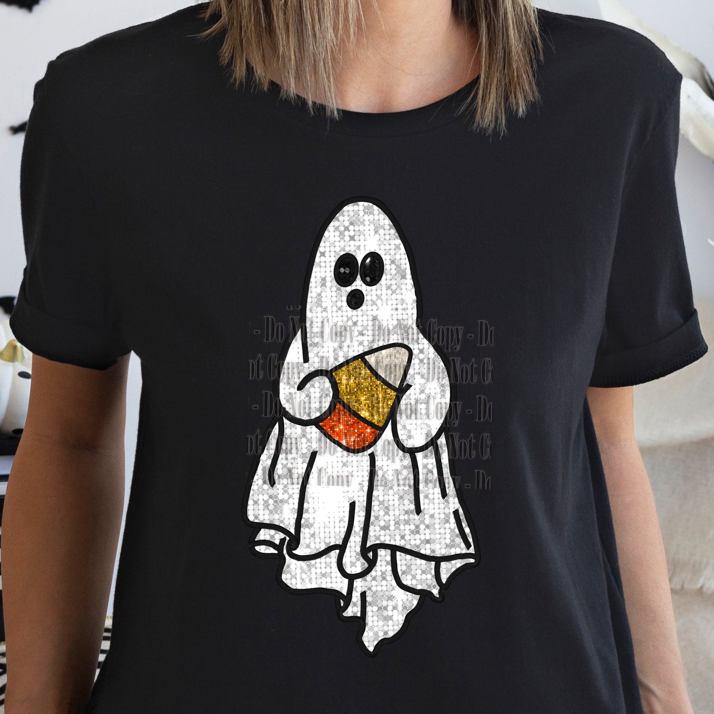 candy corn ghost sequin faux embroidery - Digital Download- PNG