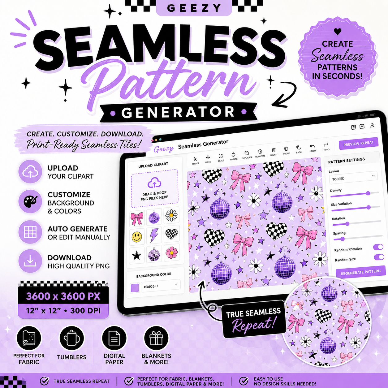 Geezy Seamless Pattern Generator | Create Repeat Digital Papers in Seconds