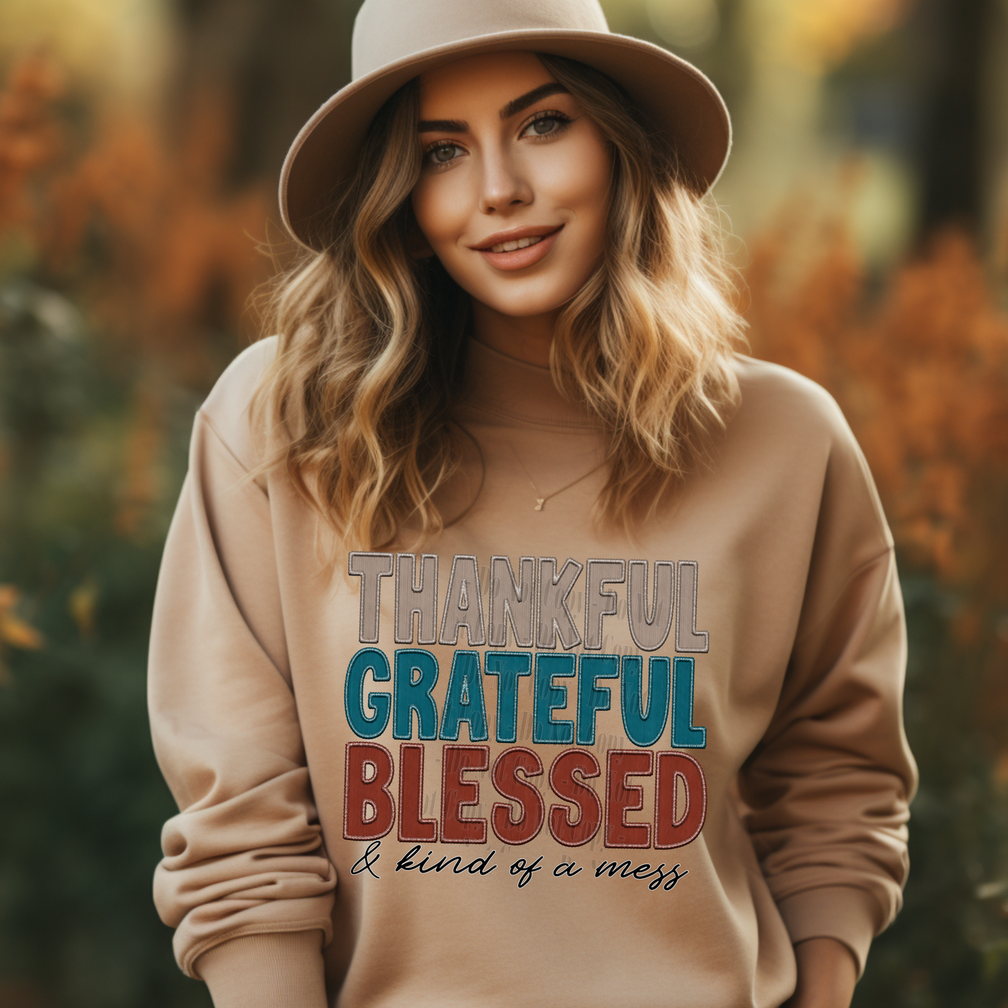 thankful and kind of a mess Faux corduroy faux embroidery - Digital Download- PNG