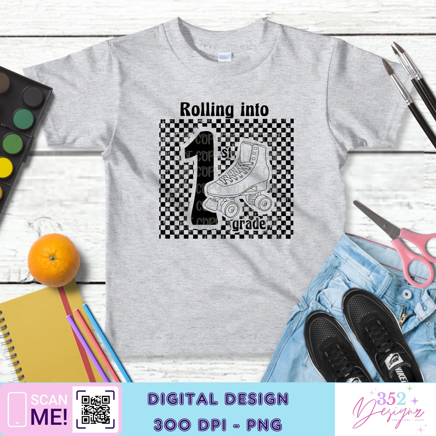 Roller skate back to school grades - Digital Download- PNG