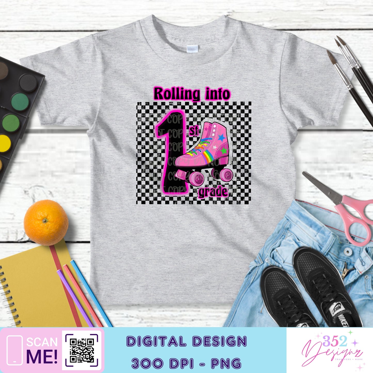 Pink skate back to school grades - Digital Download- PNG