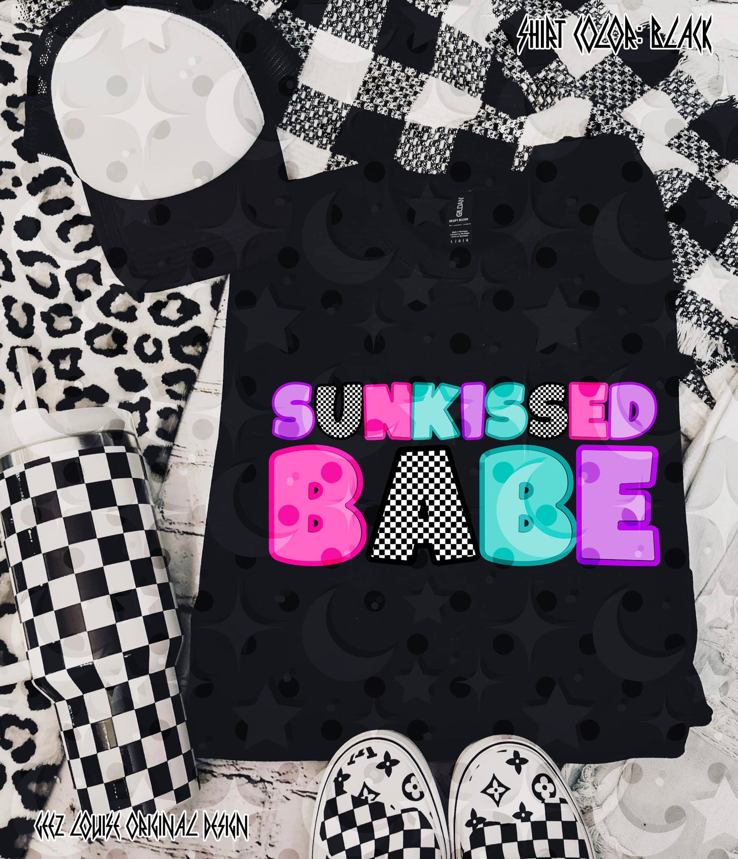 Sunkissed Babe PNG | Retro Neon Summer Design | Bright Bubble Letter Graphic | Beach Vibes Sublimation PNG
