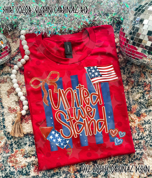 United We Stand PNG | Patriotic Bow Design | Red White Blue Sublimation | 4th of July Shirt Design