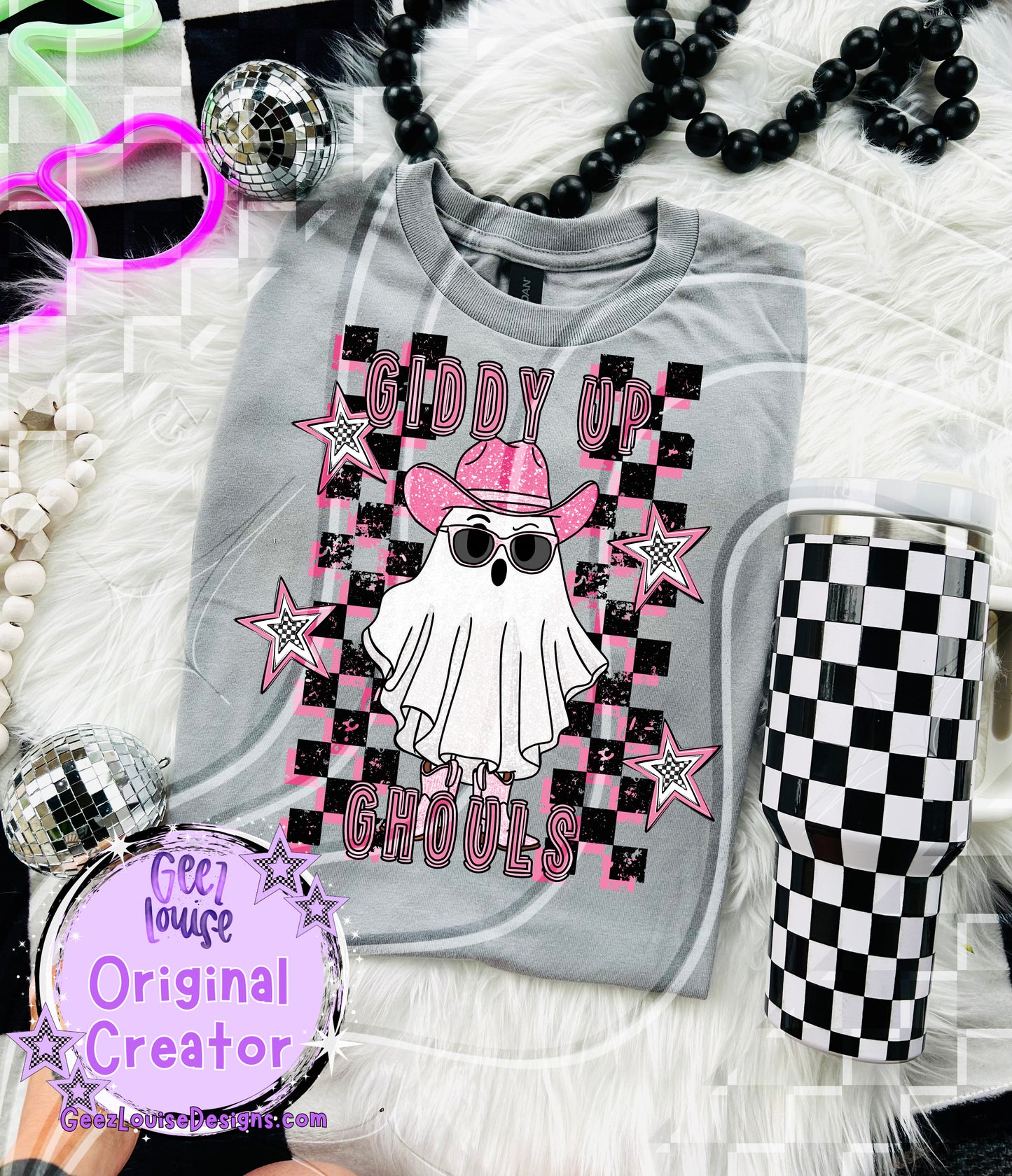 Giddy Up Ghouls | Cowgirl Ghost Retro Halloween Digital Design