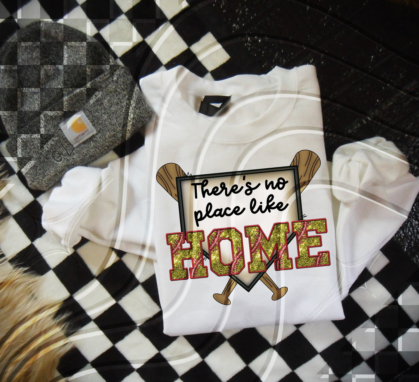 There's no place like home - Softball - Faux Embroidery - Digital Download- PNG