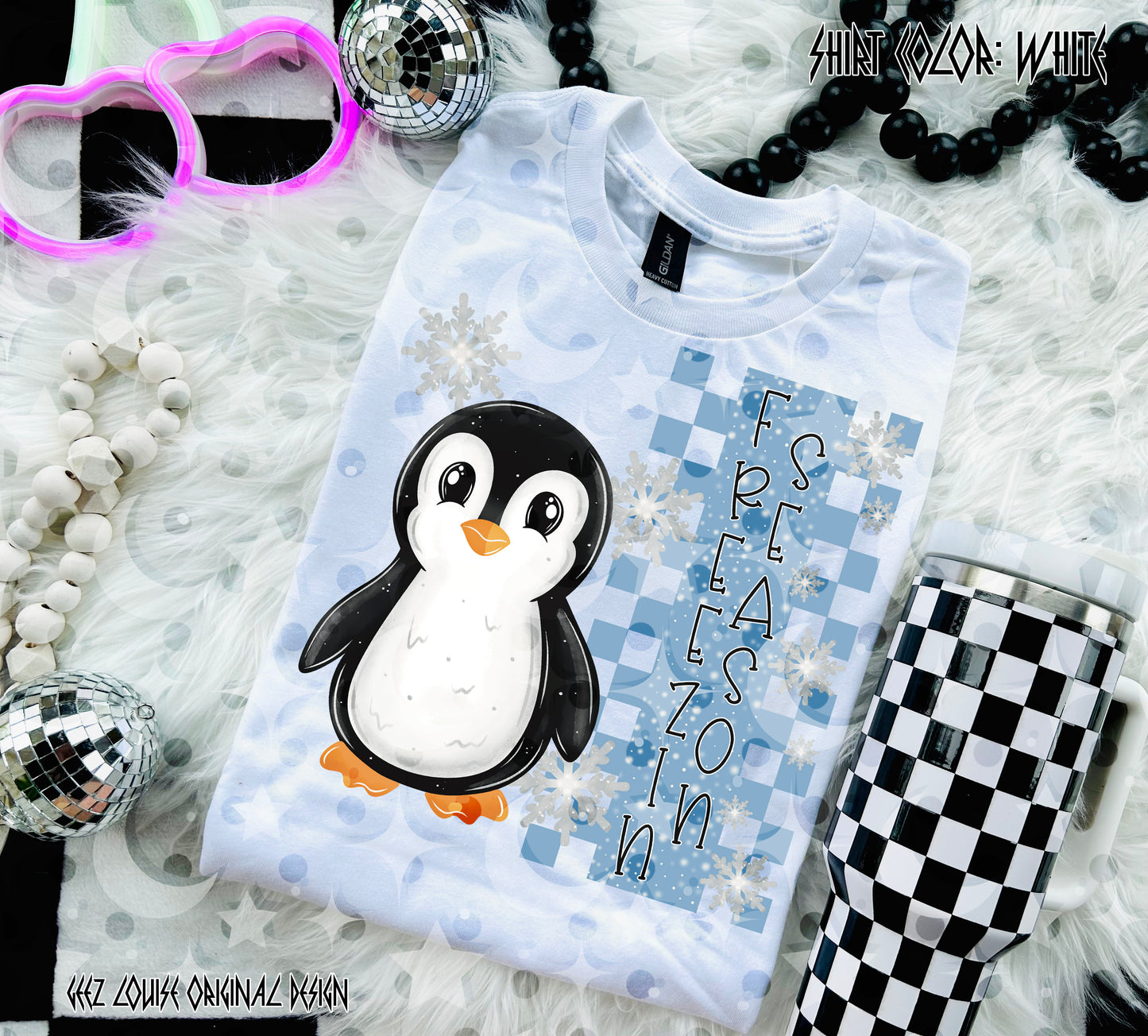 Freezin’ Season Penguin Digital Design | Winter Checkered PNG