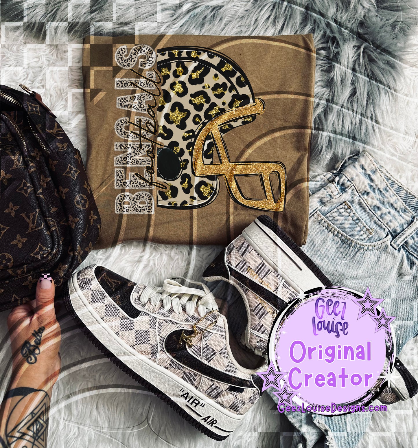 Leopard Football Helmet Digital Design | Camo & Glitter Team Pride PNG
