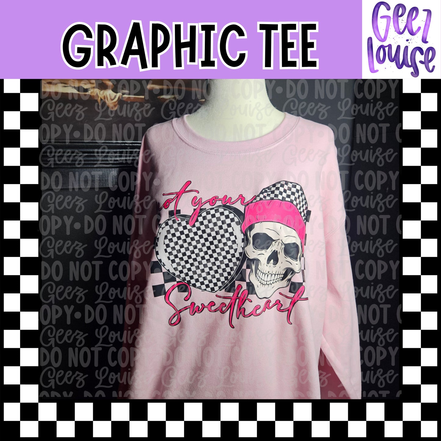 Checkered Skull Sweetheart Graphic Tee | Short Sleeve, Long Sleeve, or Hoodie