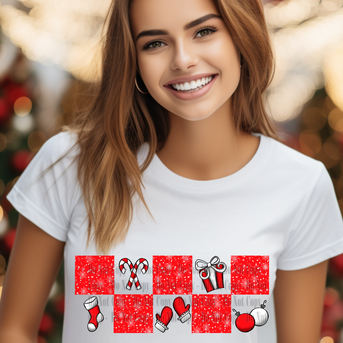 Red Christmas Squares Digital Design | Candy Canes, Gifts & Mittens PNG