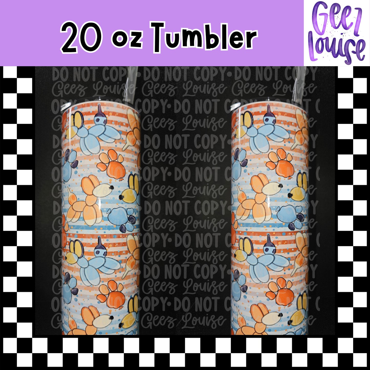 Balloon Dog Pattern 20 oz Stainless Steel Tumbler – Lid & Straw Included