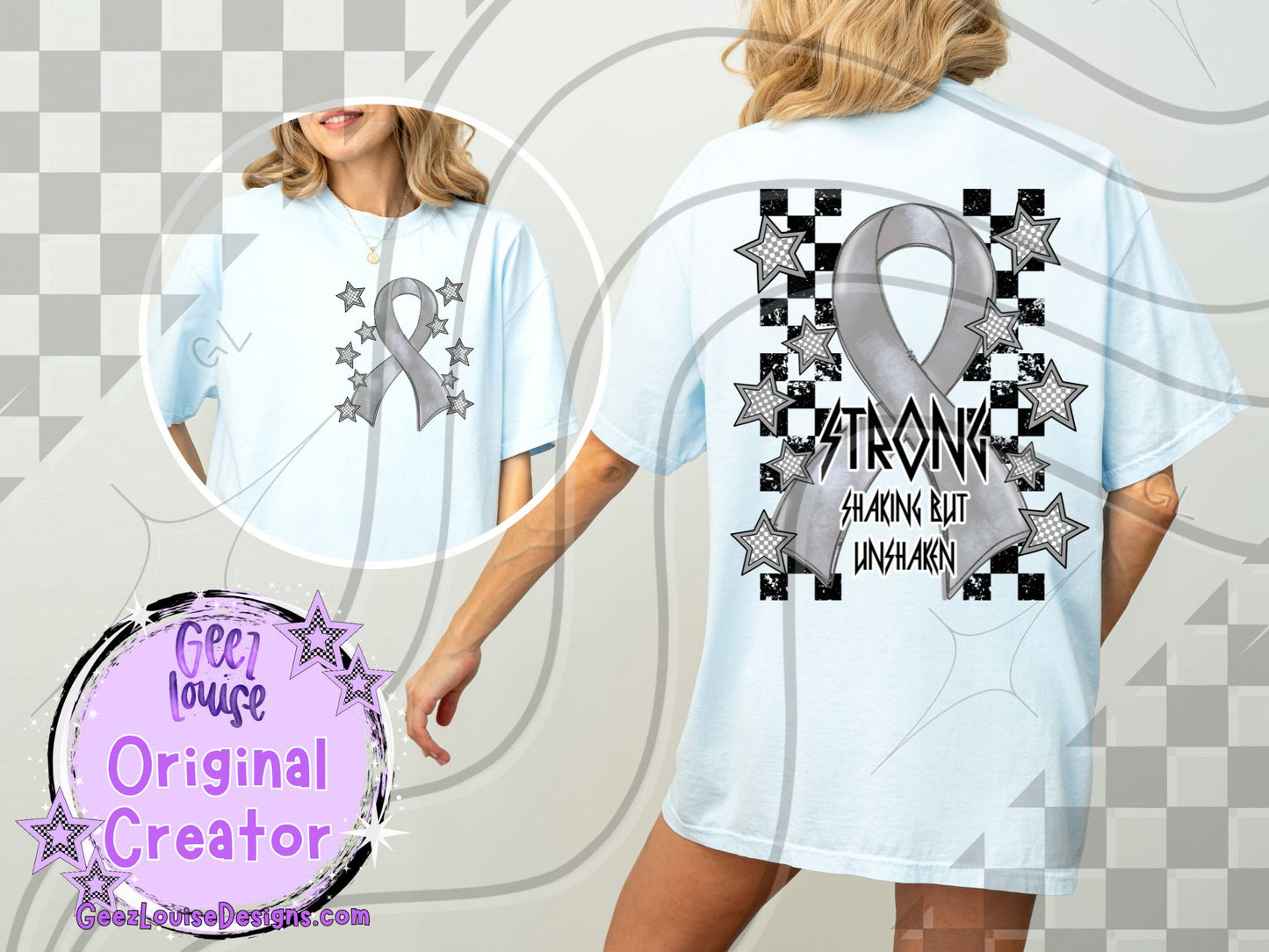 Strong – Shaking but Unshaken | Gray Ribbon Parkinson’s Awareness Digital Design