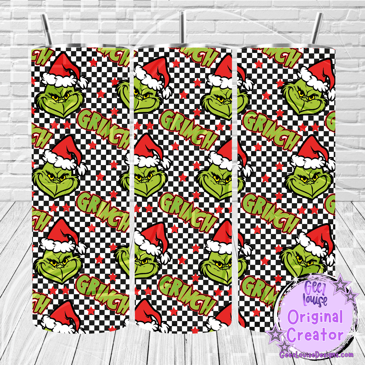 GMAN Christmas Tumbler Seamless Digital Design – Checkerboard Pattern