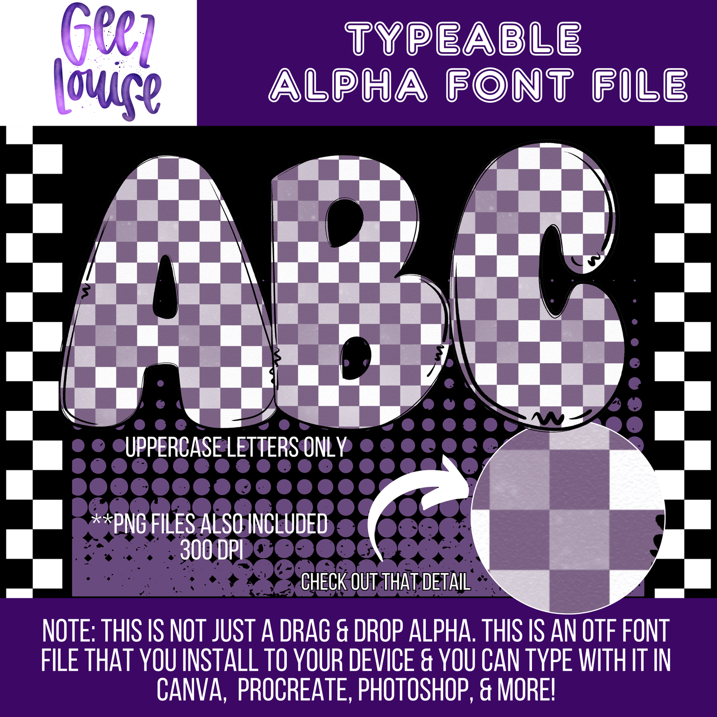 Lavender checker bubble - Typeable Font - Alpha Set- Digital Download- PNG