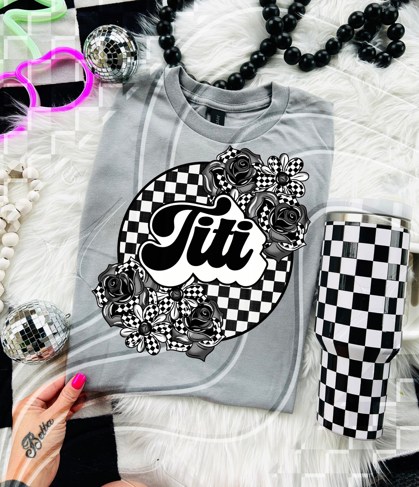 Checkerboard Floral “Name” Tee – Mama, Nana, Gram & More! - Digital Download- PNG