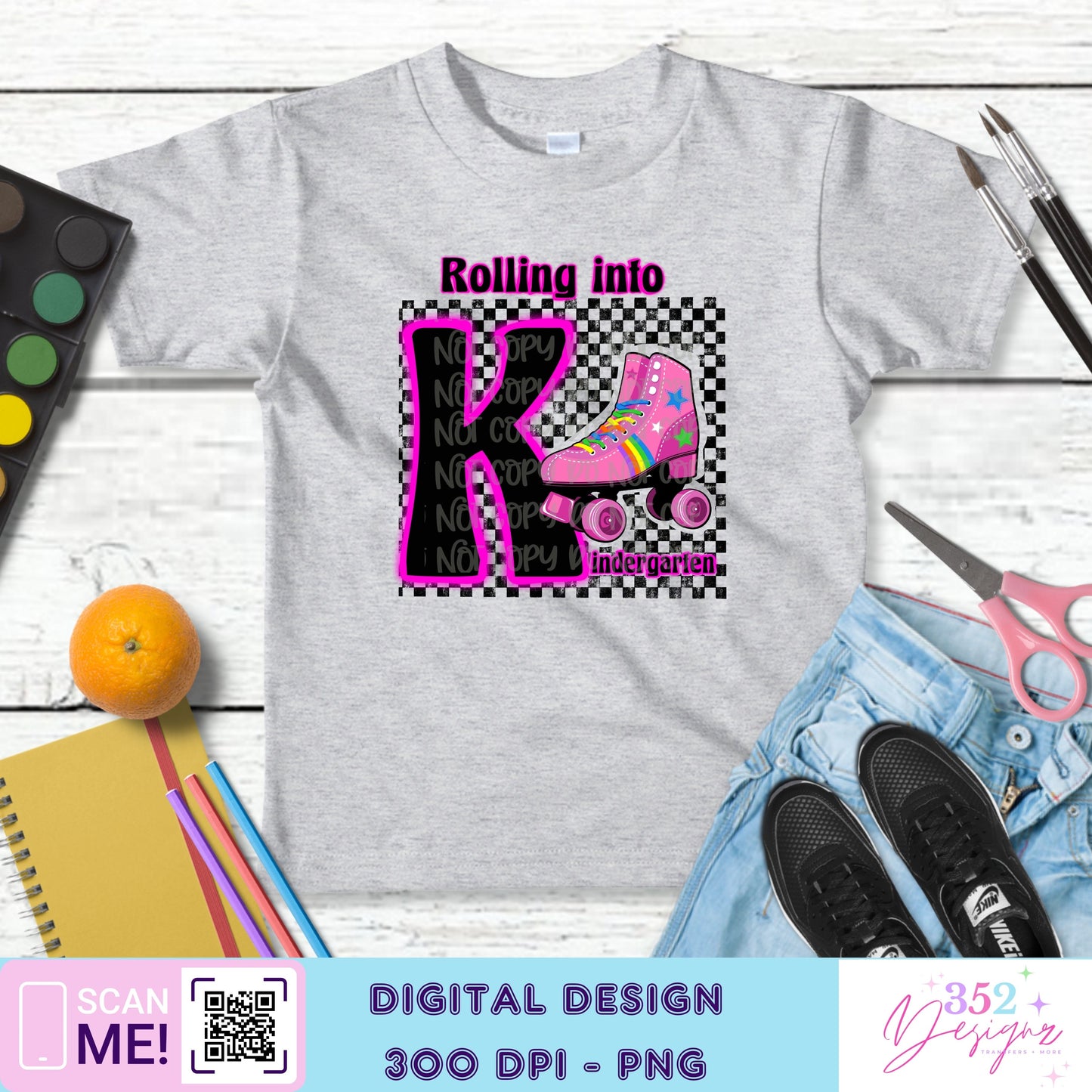 Pink skate back to school grades - Digital Download- PNG