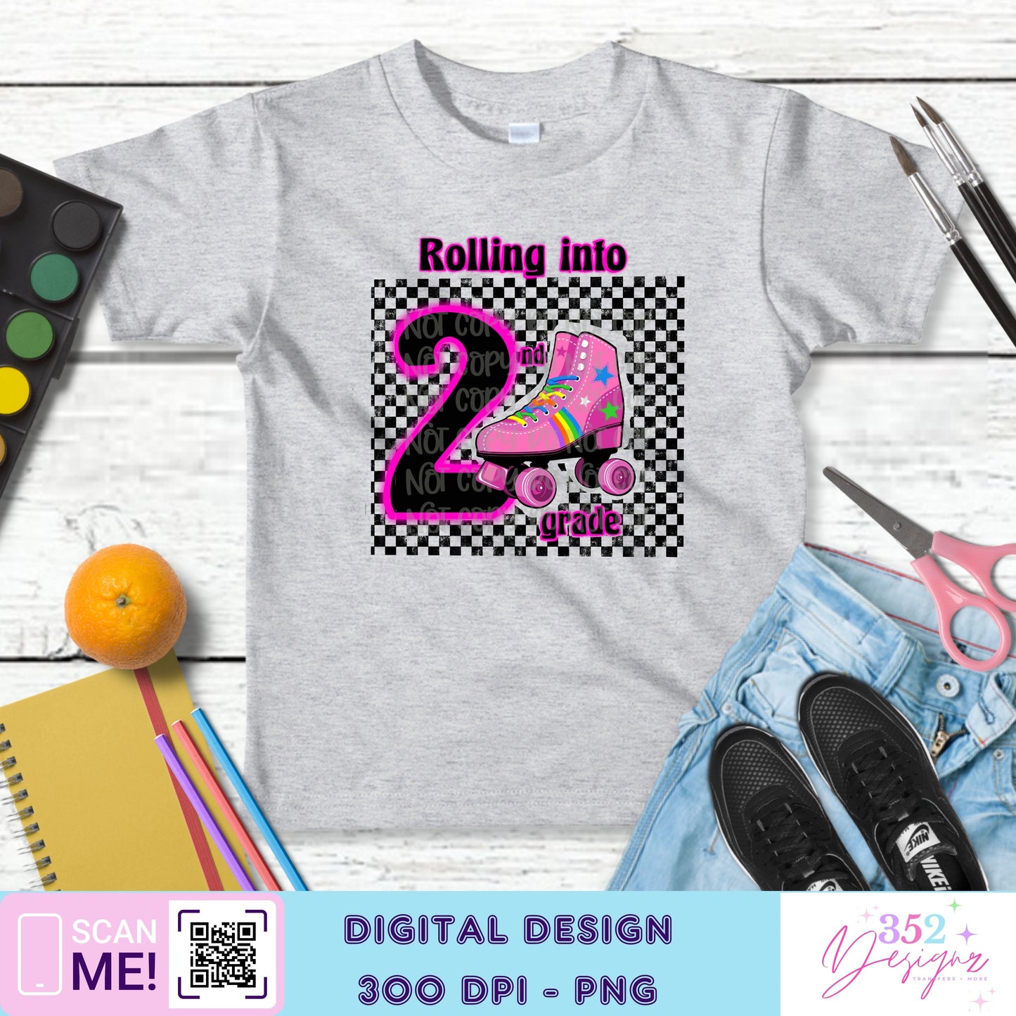Pink skate back to school grades - Digital Download- PNG