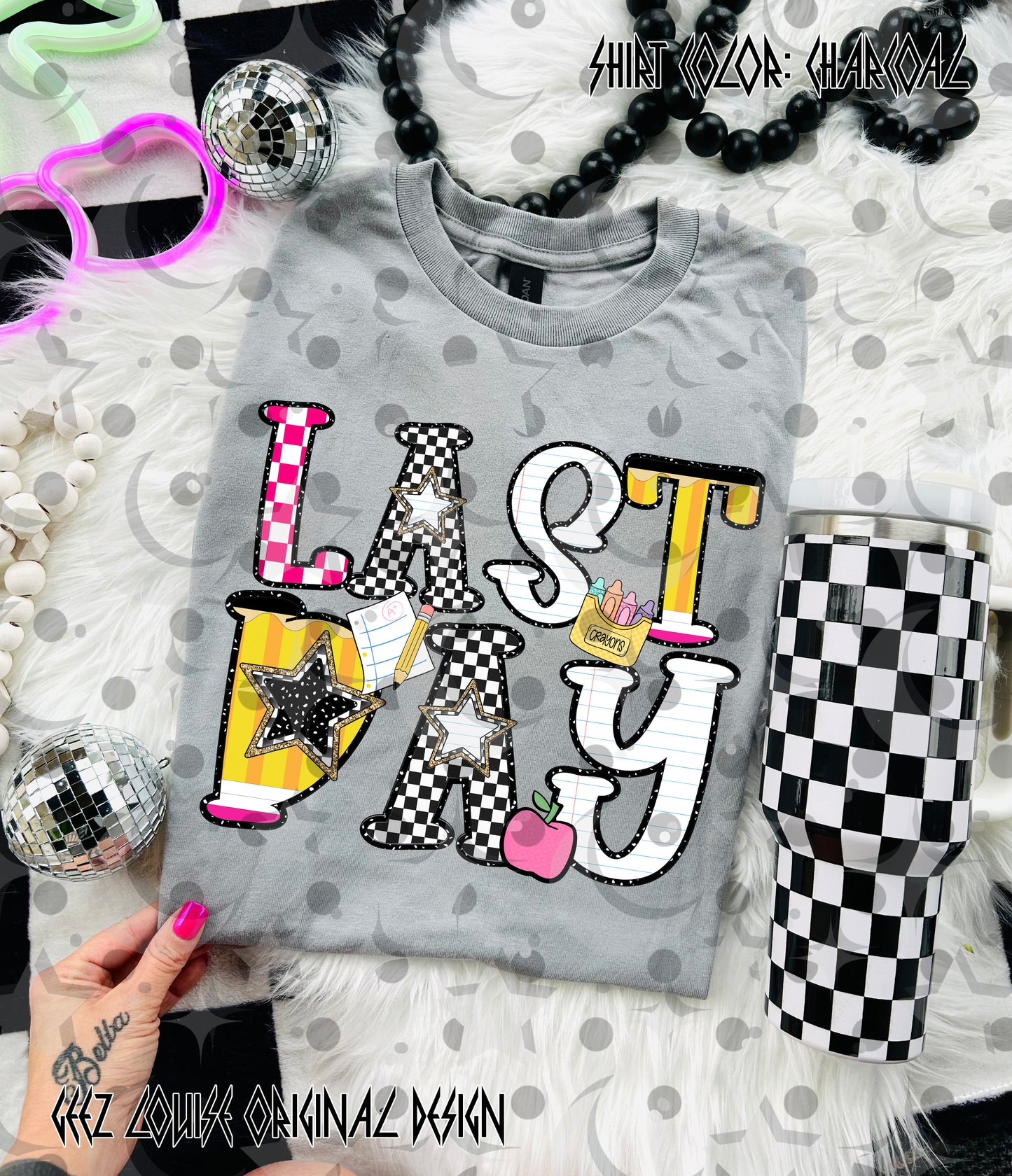 Last Day PNG Design | Retro Checkerboard School Graphic | End of School Year Shirt Design