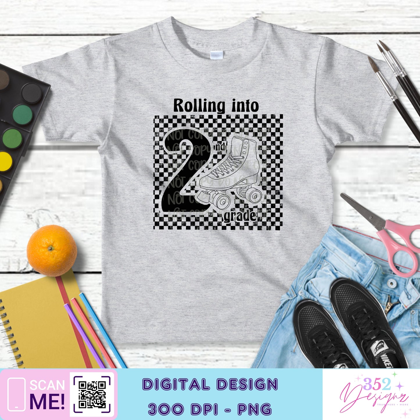 Roller skate back to school grades - Digital Download- PNG