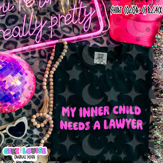 My Inner Child Needs a Lawyer PNG | Funny Trauma Humor Shirt Design | Sarcastic Mental Health Digital Download