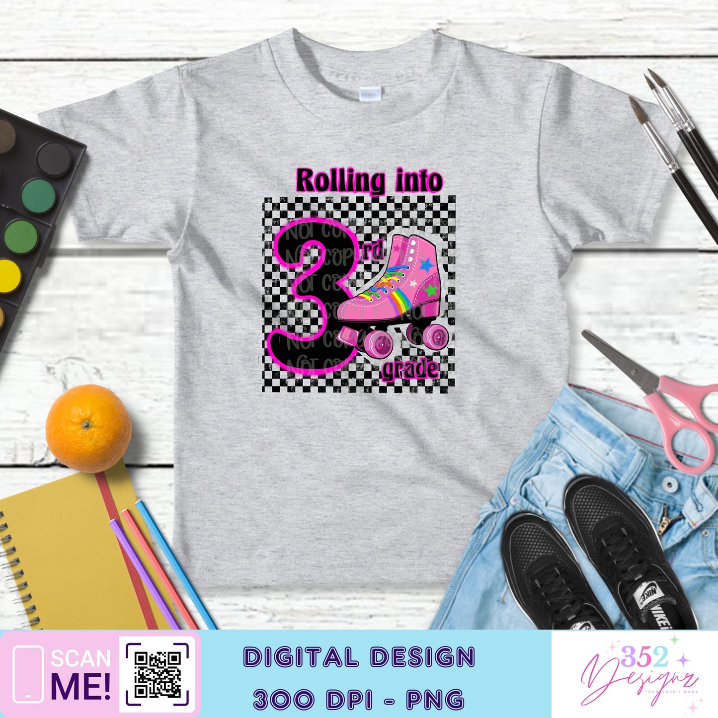 Pink skate back to school grades - Digital Download- PNG