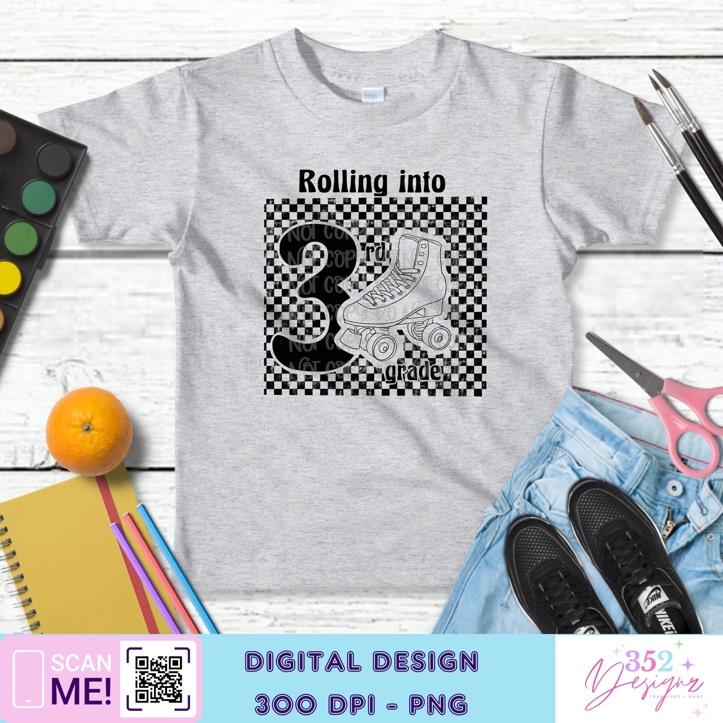 Roller skate back to school grades - Digital Download- PNG