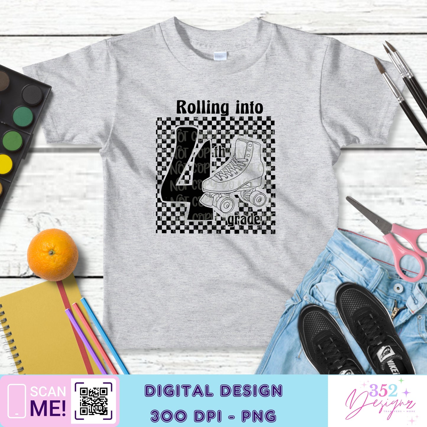 Roller skate back to school grades - Digital Download- PNG