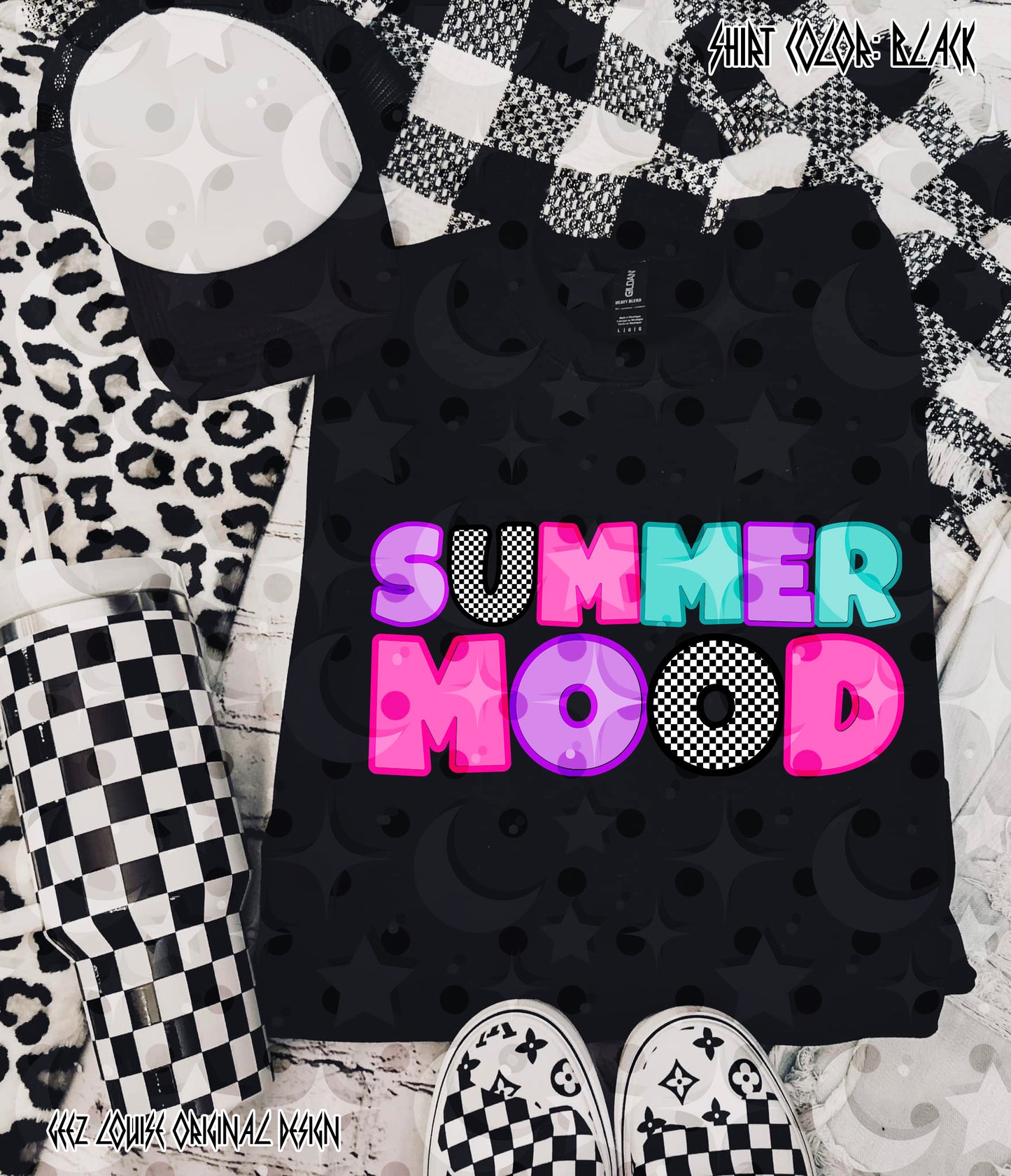Summer Mood PNG | Retro Neon Summer Design | Bright Bubble Letter Graphic | Vacation Vibes Sublimation PNG