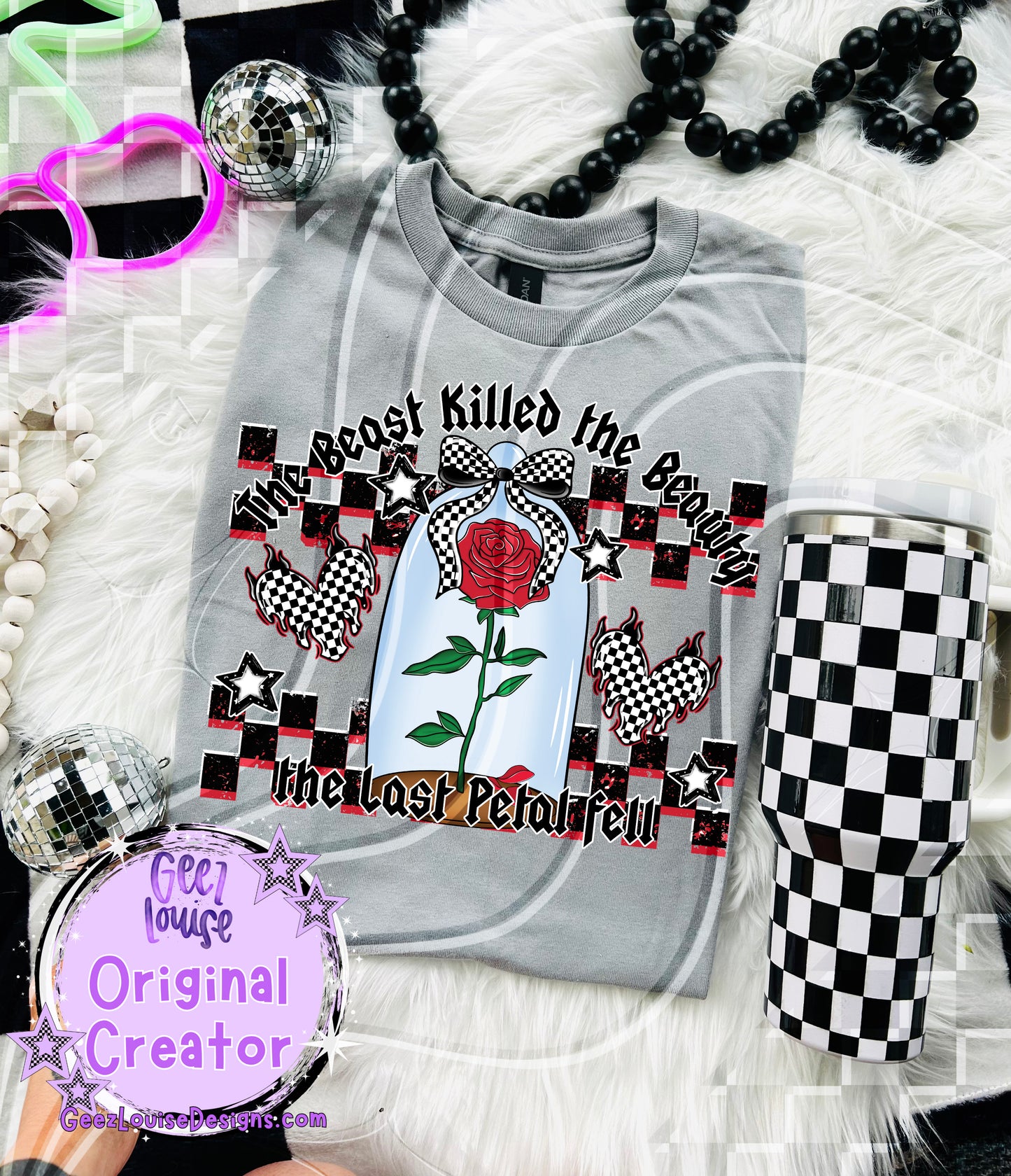 The Beast Killed the Beauty – Retro Grunge Rose Design