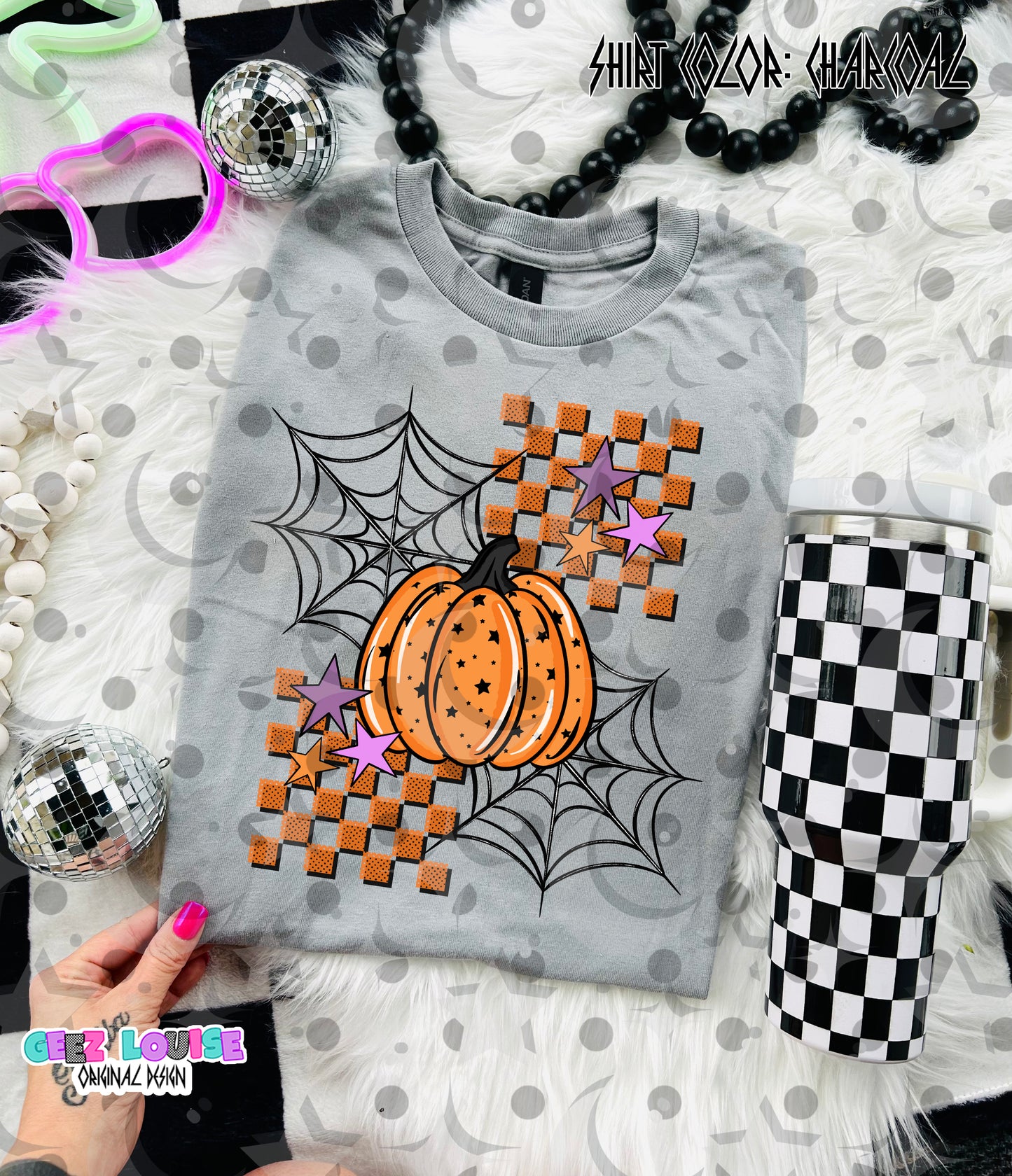 Retro Pumpkin & Spider Web Halloween Digital Design PNG