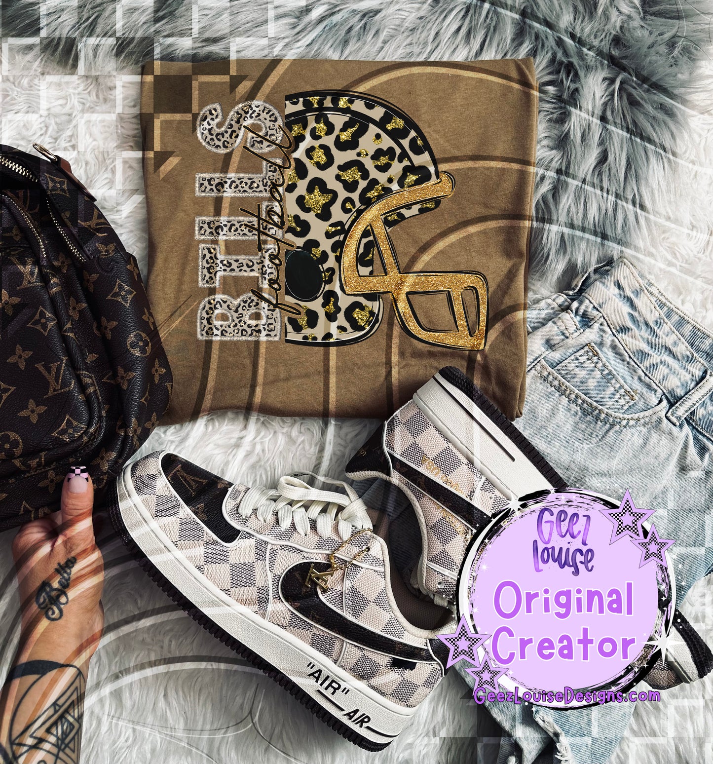 Leopard Football Helmet Digital Design | Camo & Glitter Team Pride PNG