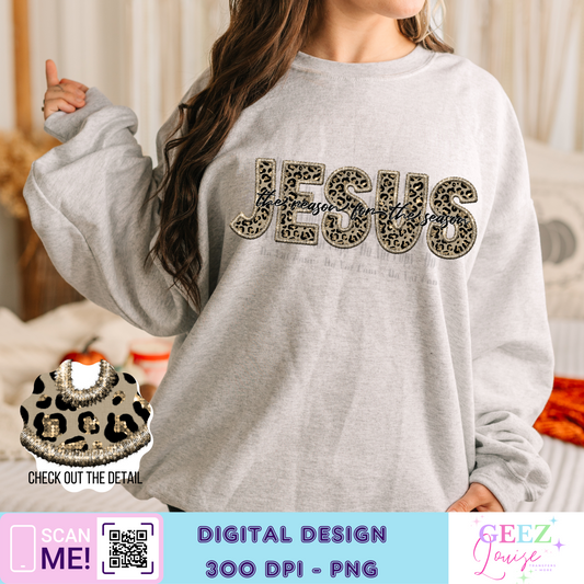 Jesus is the reason leopard Christmas faux embroidery - Digital Download- PNG