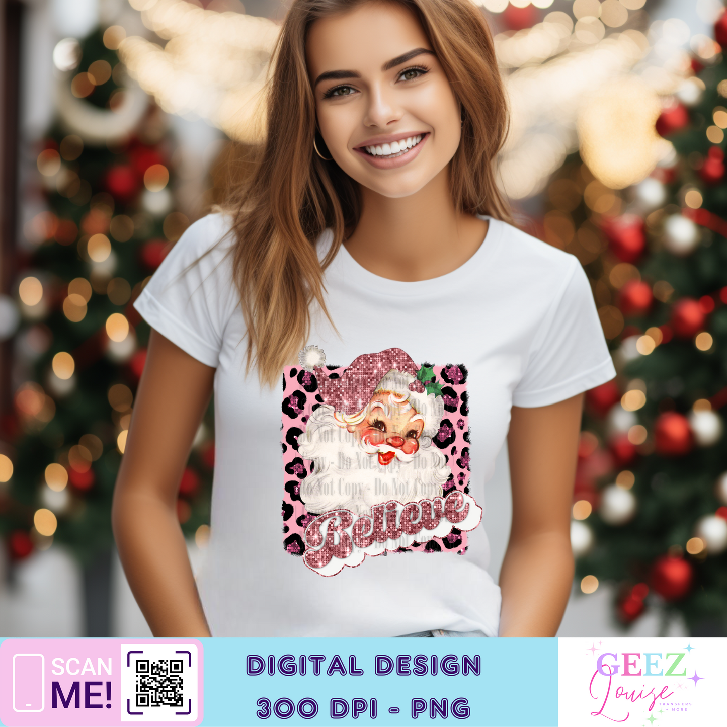 Believe pink santa sequin Christmas - Digital Download- PNG