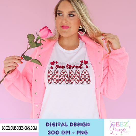 One loved Nana - faux sequin faux embroidery Valentines - Digital Download- PNG