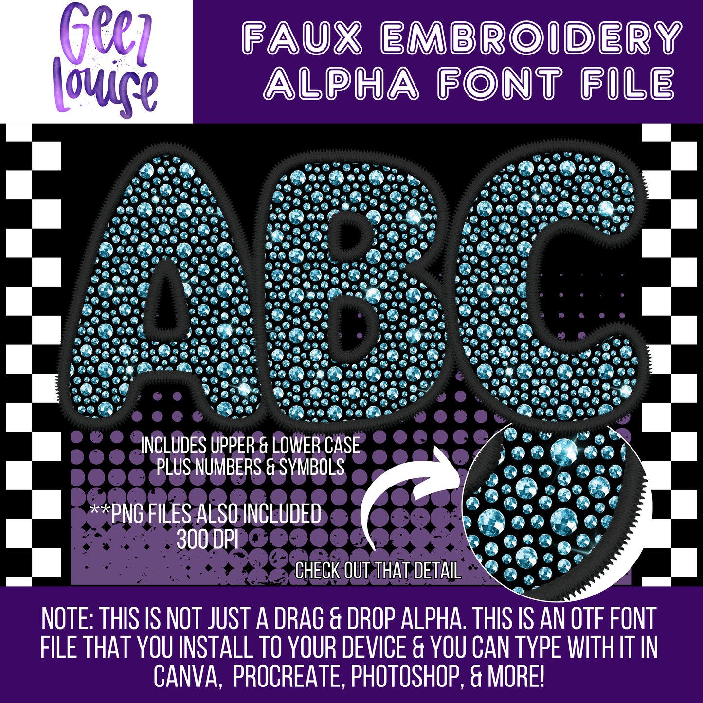 Rhinestone faux embroidery (7 sets) - TYPEABLE OTF Font - Alpha Set - Digital Download- PNG