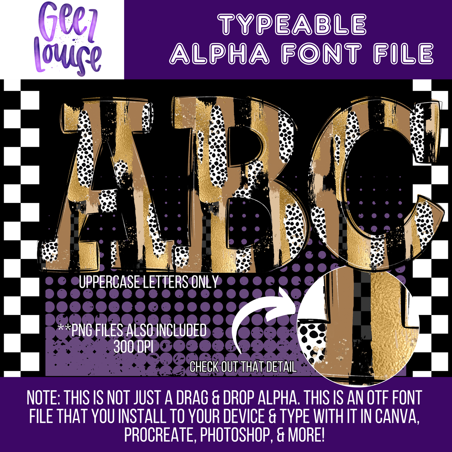 Checker dot gold - Typeable Font - Alpha Set- Digital Download- PNG