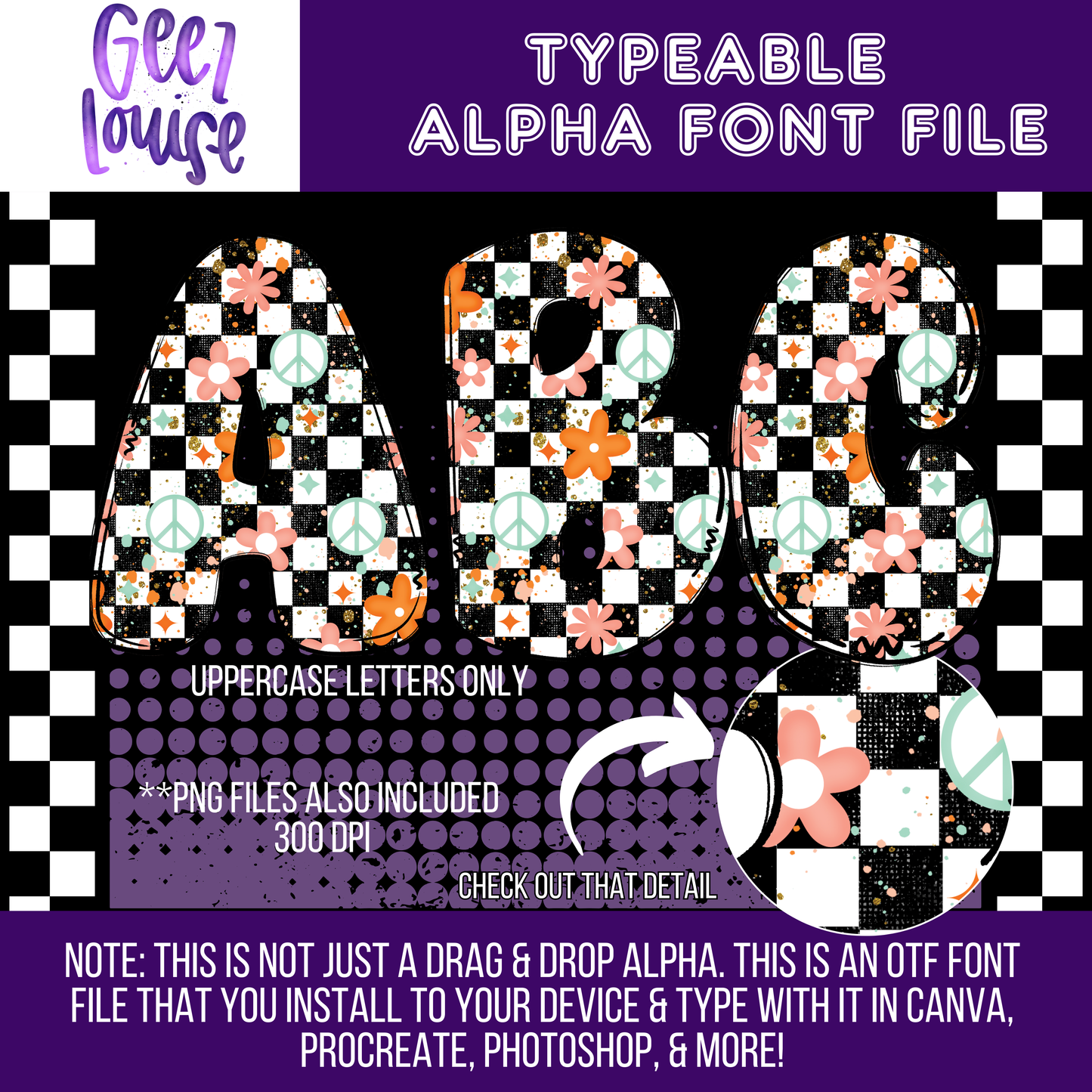 Retro checker bubble - Typeable Font - Alpha Set- Digital Download- PNG