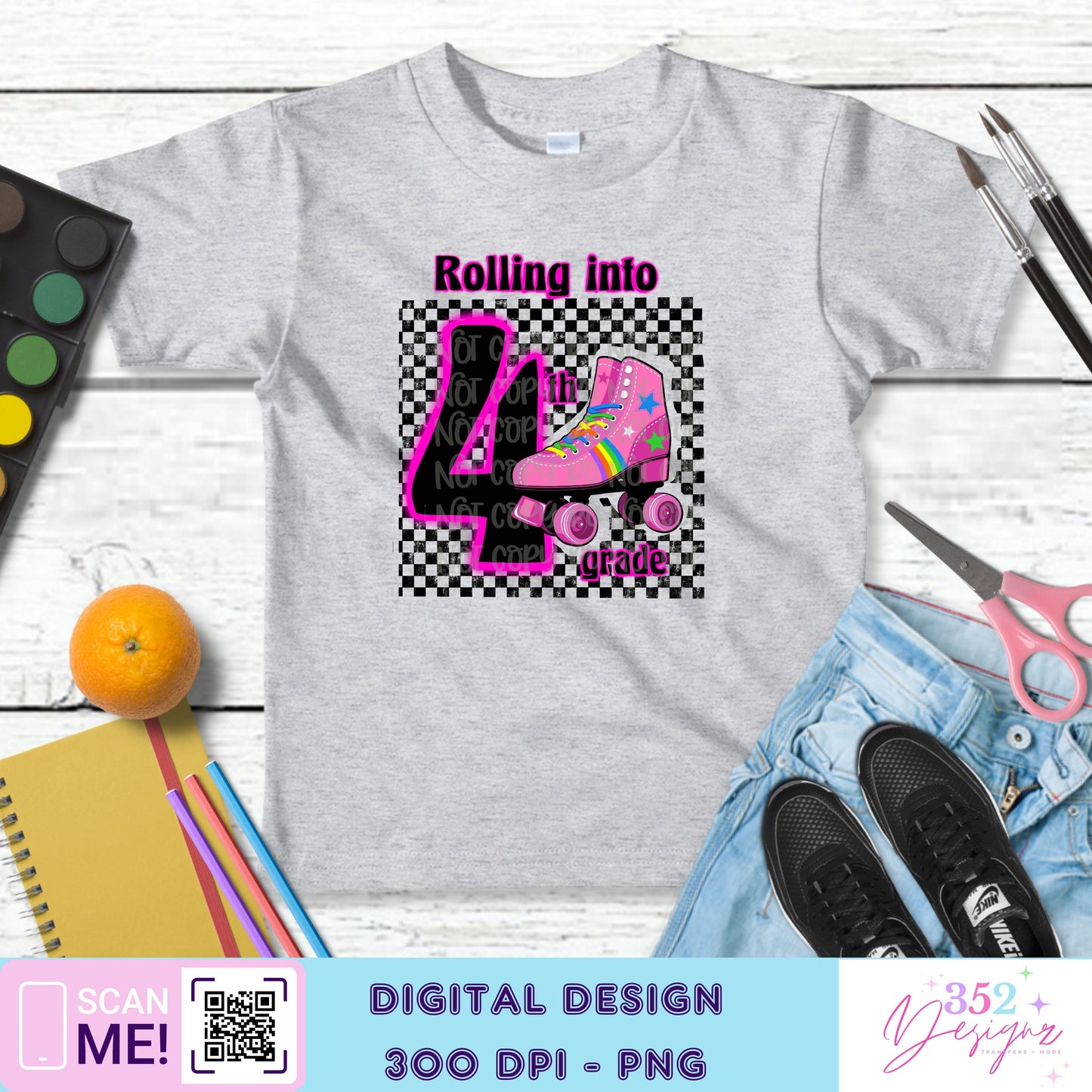 Pink skate back to school grades - Digital Download- PNG