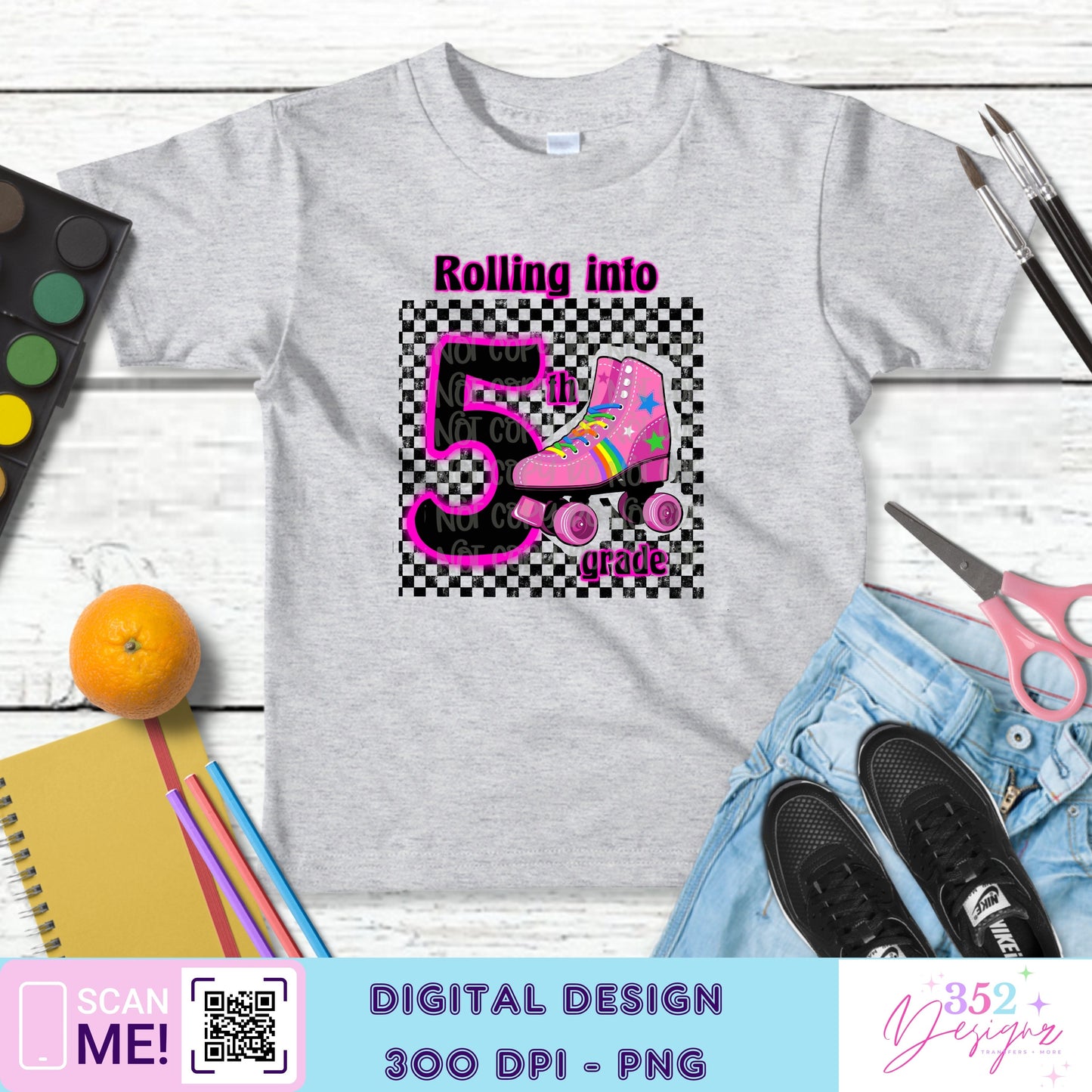 Pink skate back to school grades - Digital Download- PNG