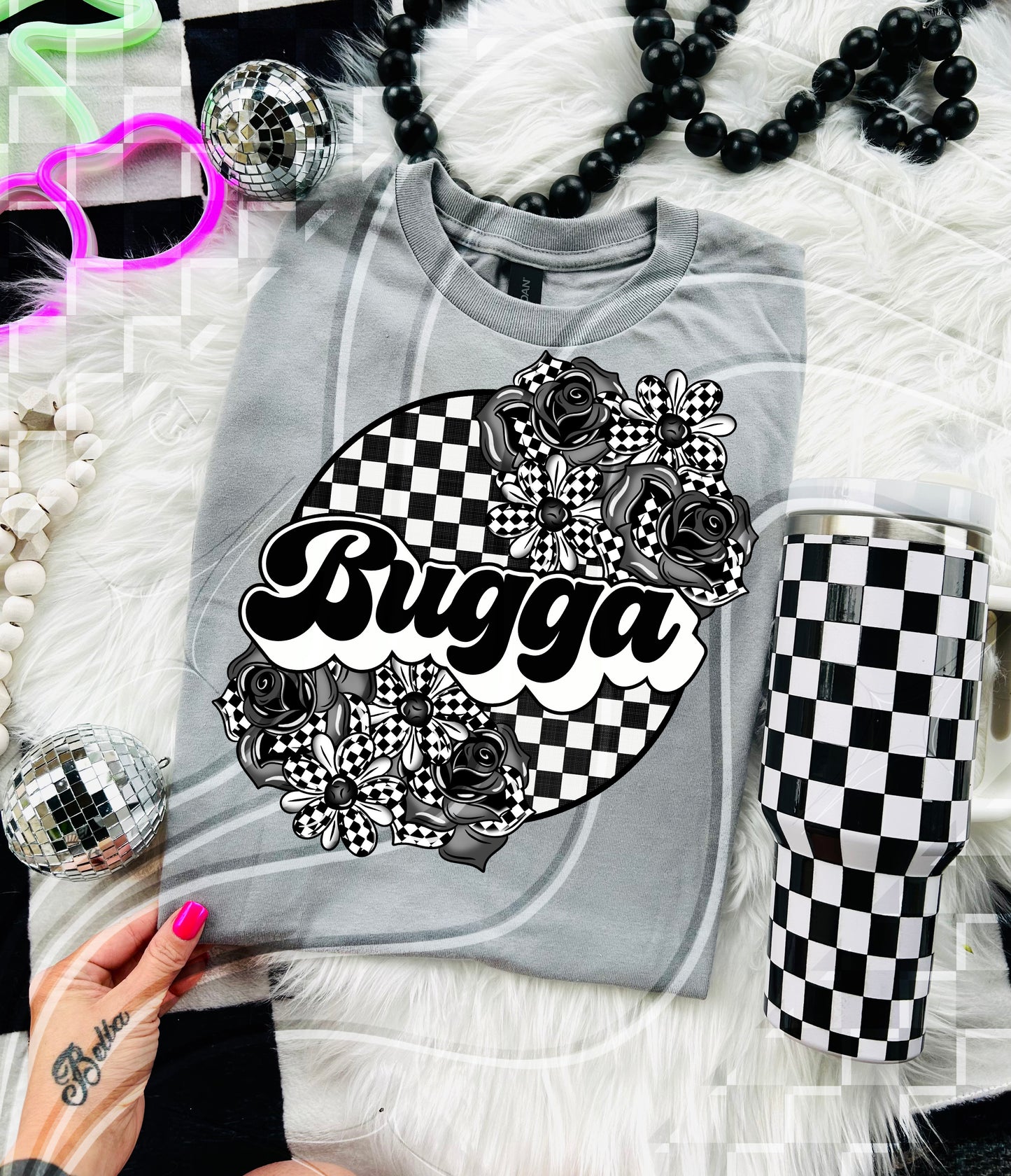 Checkerboard Floral “Name” Tee – Mama, Nana, Gram & More! - Digital Download- PNG
