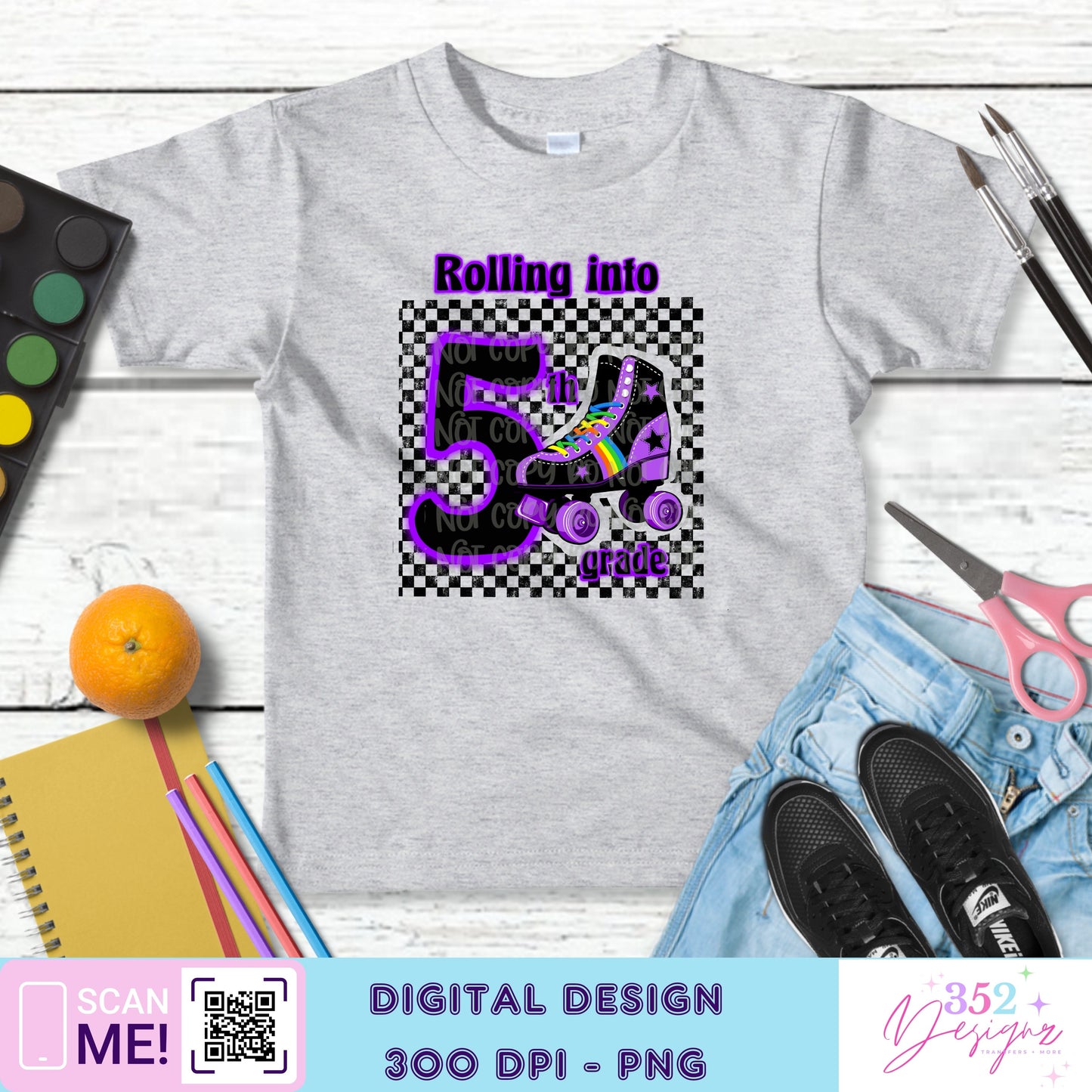 Purple skate back to school grades - Digital Download- PNG