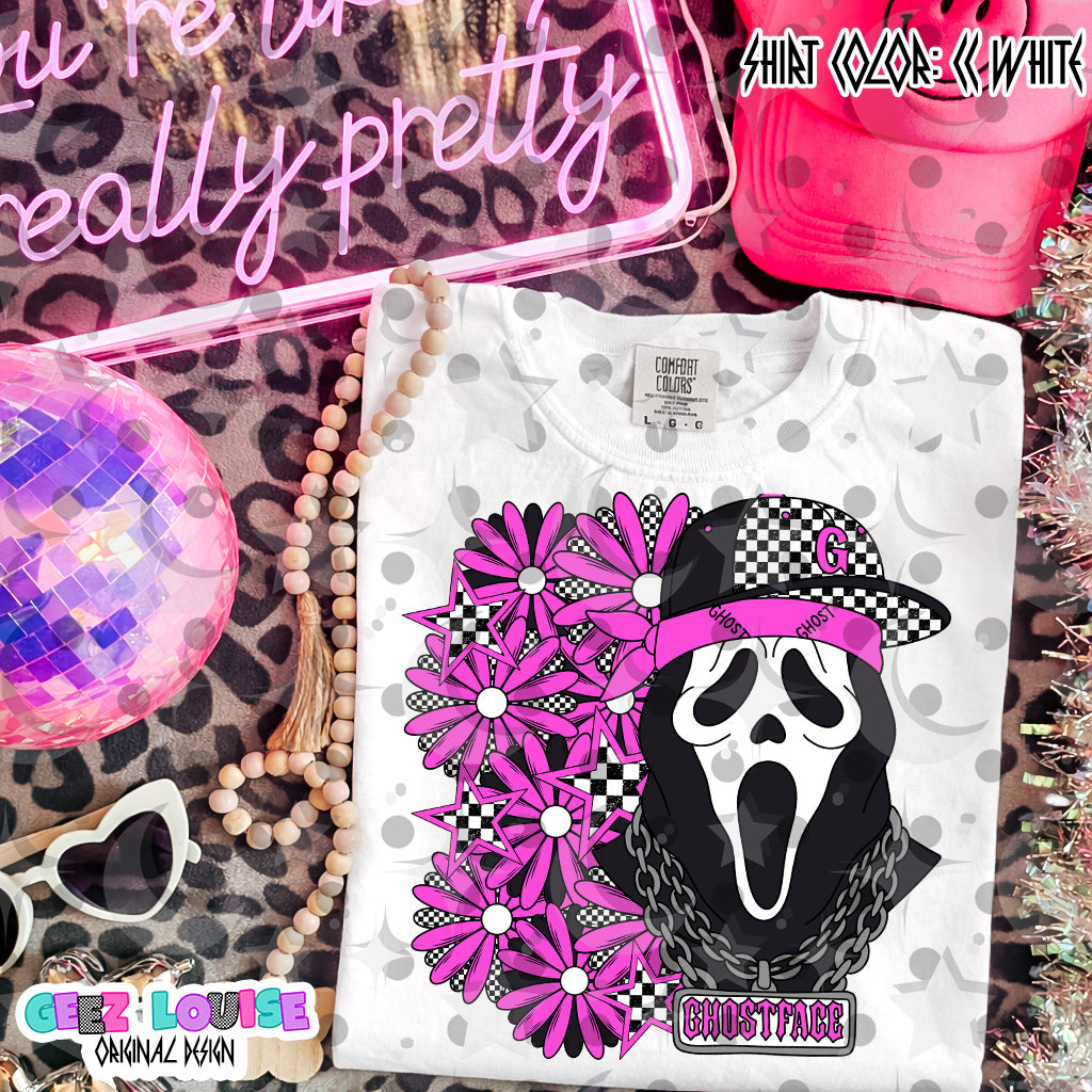 Ghostie Floral Checkerboard PNG | Retro Horror Grunge Design