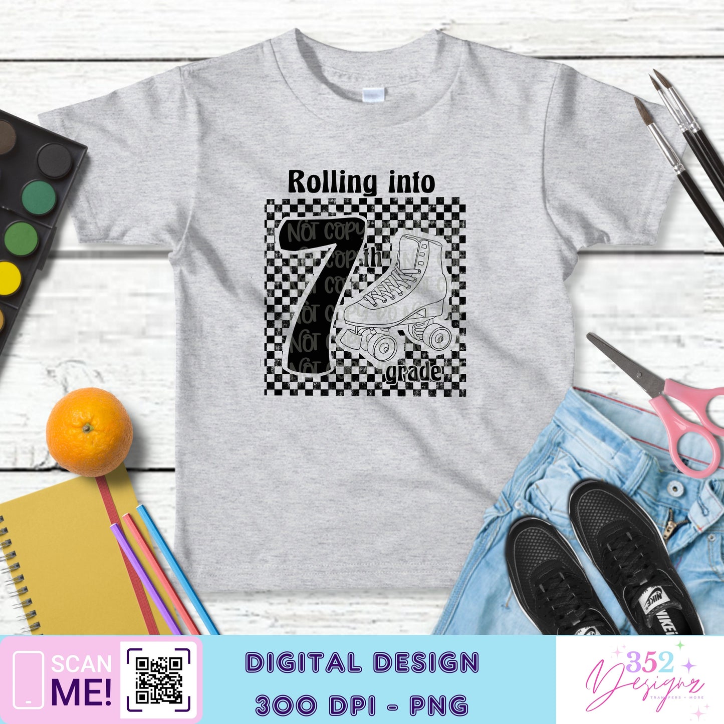 Roller skate back to school grades - Digital Download- PNG