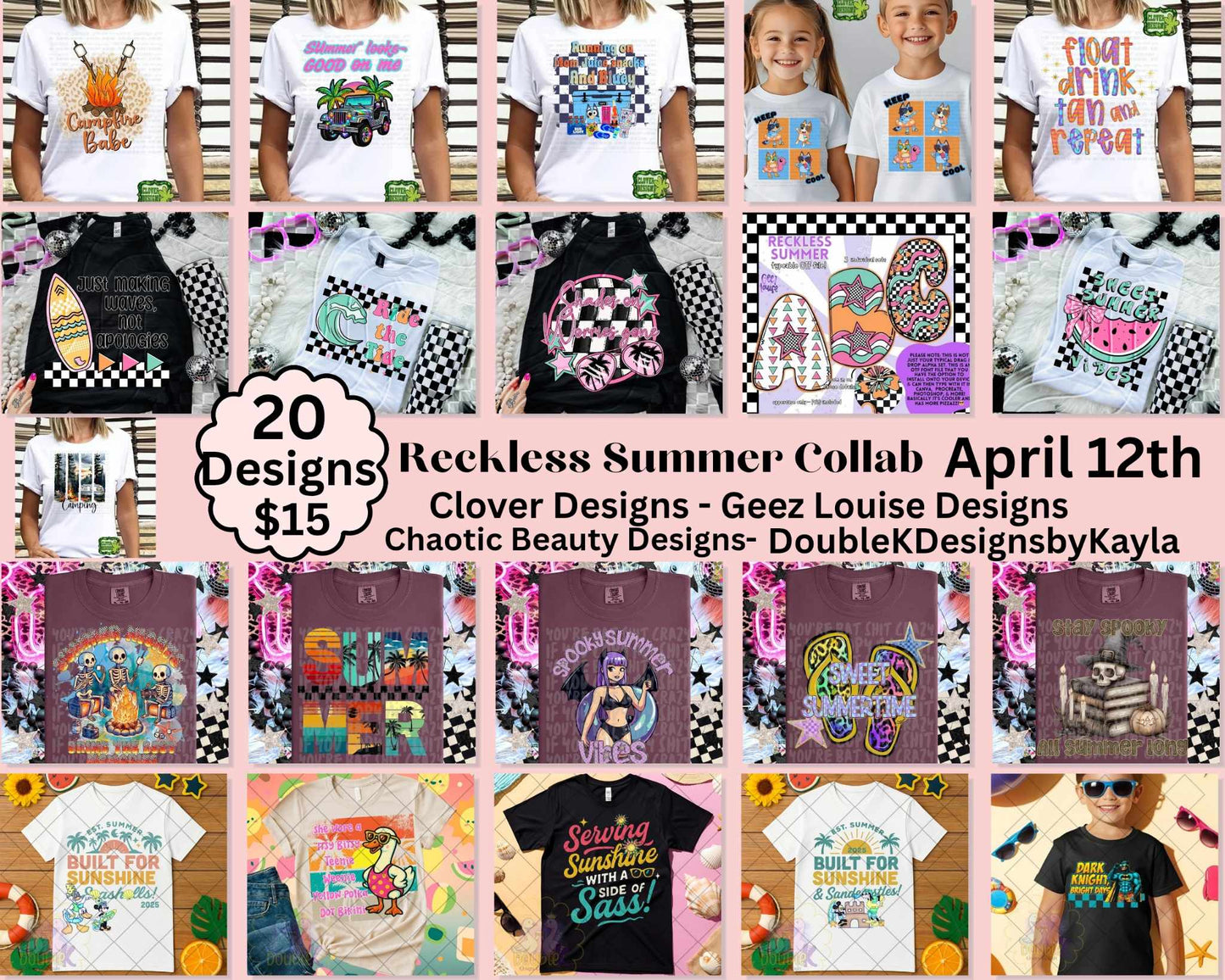 Reckless Summer Collab Bundle w/ Chaotic Beauty Designs, Clover Designs, & DoubleKDesigns - Digital Download- PNG