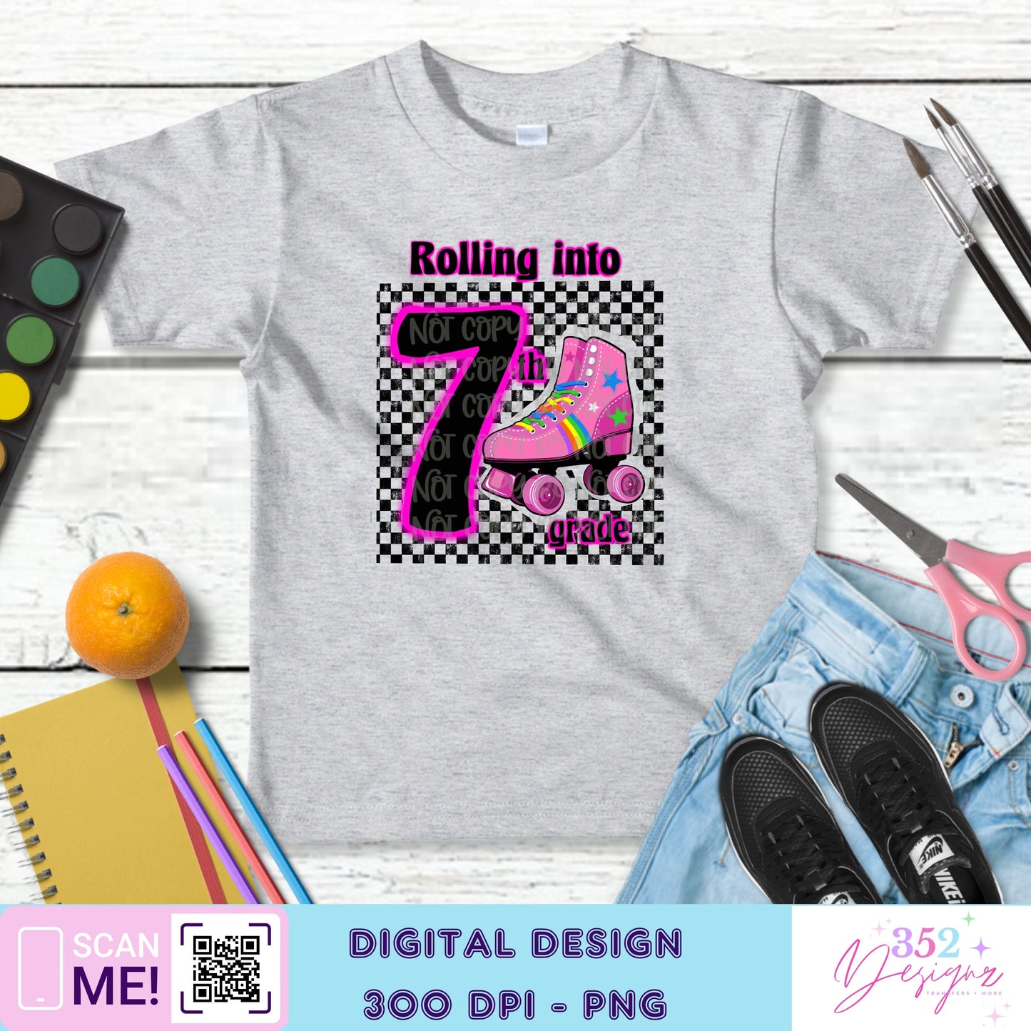 Pink skate back to school grades - Digital Download- PNG