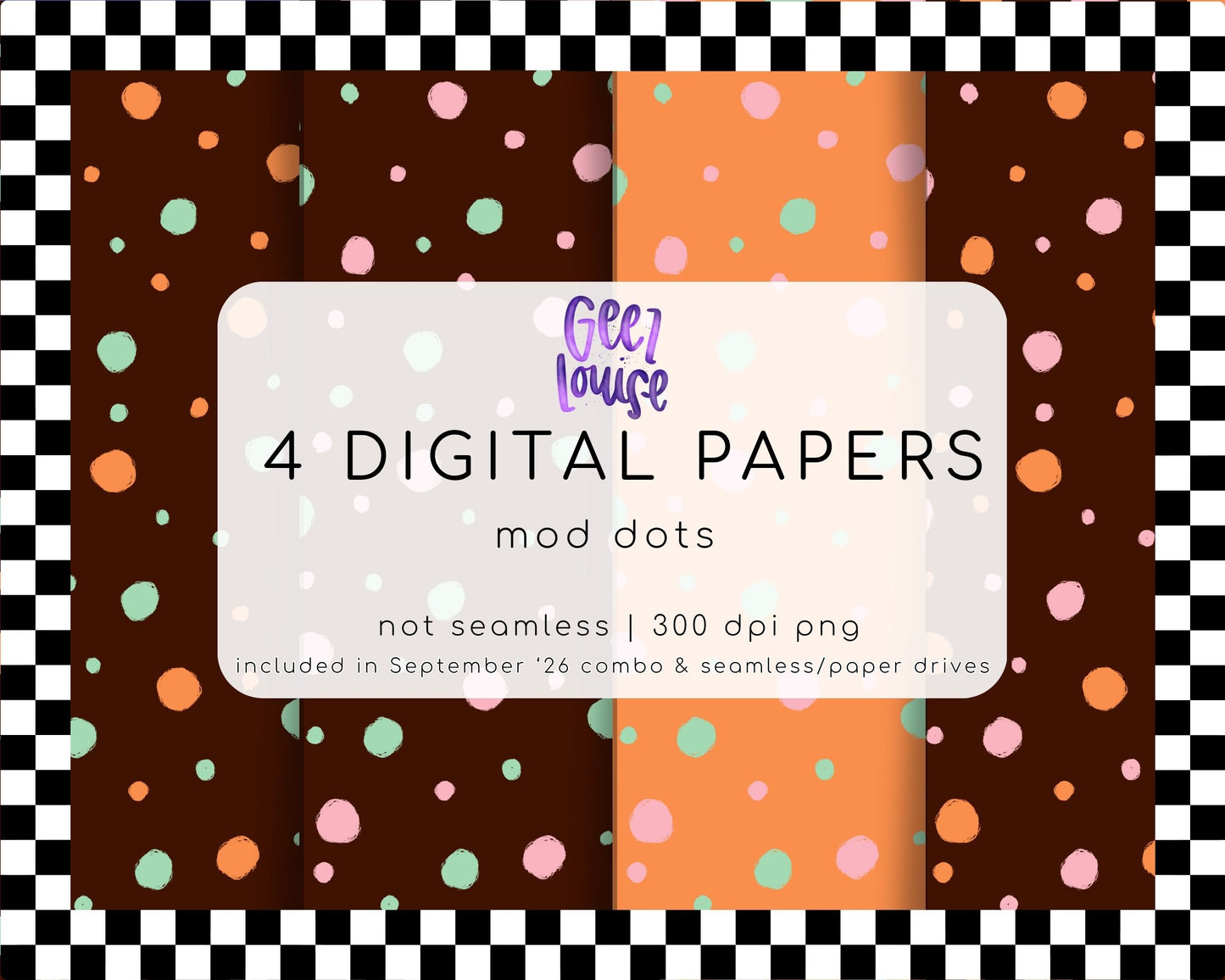 Mod Dots Digital Paper Bundle | 4 Retro Polka Dot PNG Papers | September 26 Seamless Paper & Combo Drives