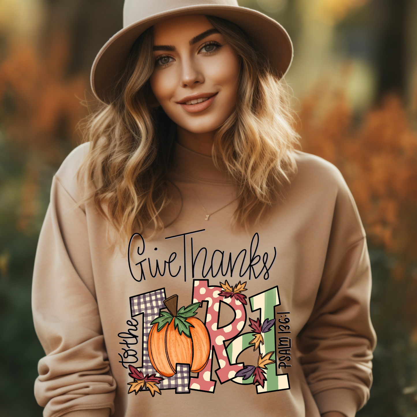Give Thanks to the Lord – Fall Faith Digital Design (Psalm 136:1)